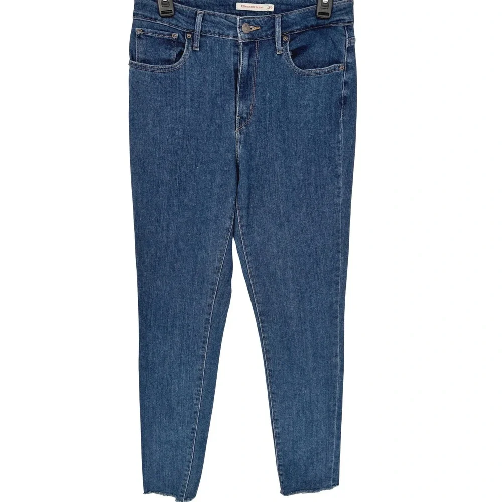 Levis 721 High Rise Skinny Jeans Womens 29 Medium Wash Blue Raw Hem